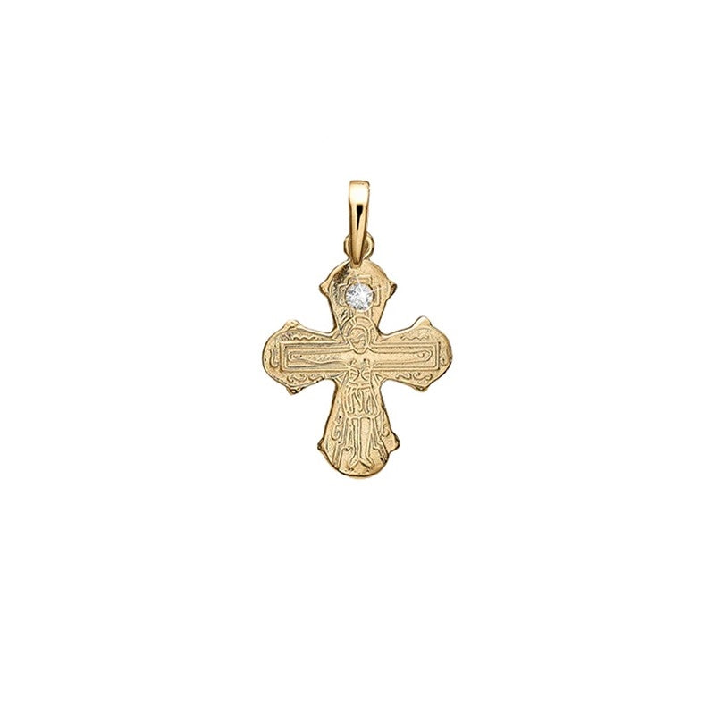 Aagaard Dagmarkors vedhæng i 8 kt guld med 0,03 ct lab-diamant og detaljerede graveringer.